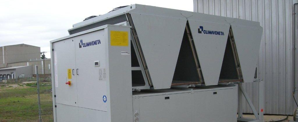 an industrial refrigeration glycol chiller outdoors