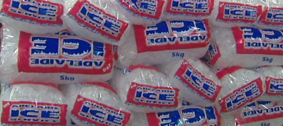 multiple bags of ice in a pile each with the label Adelaide Ice on it