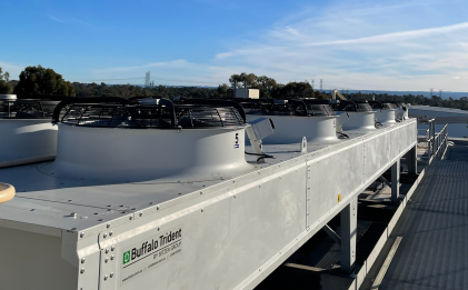 industrial refrigeration condenser mounted on a rooftop