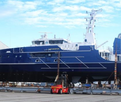 a docked marine ship at the harbour