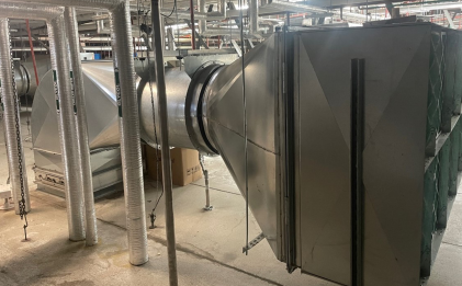 a filter bank for a supply air fan within a hatchery