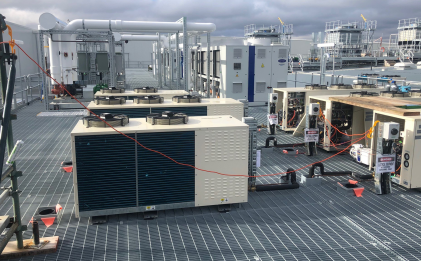 the roof top of an industrial refrigeration plant with different equipment