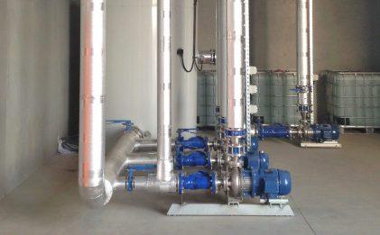 a refrigeration plant with an air-cooled glycol chiller package, buffer storage tank and glycol reticulation pumps